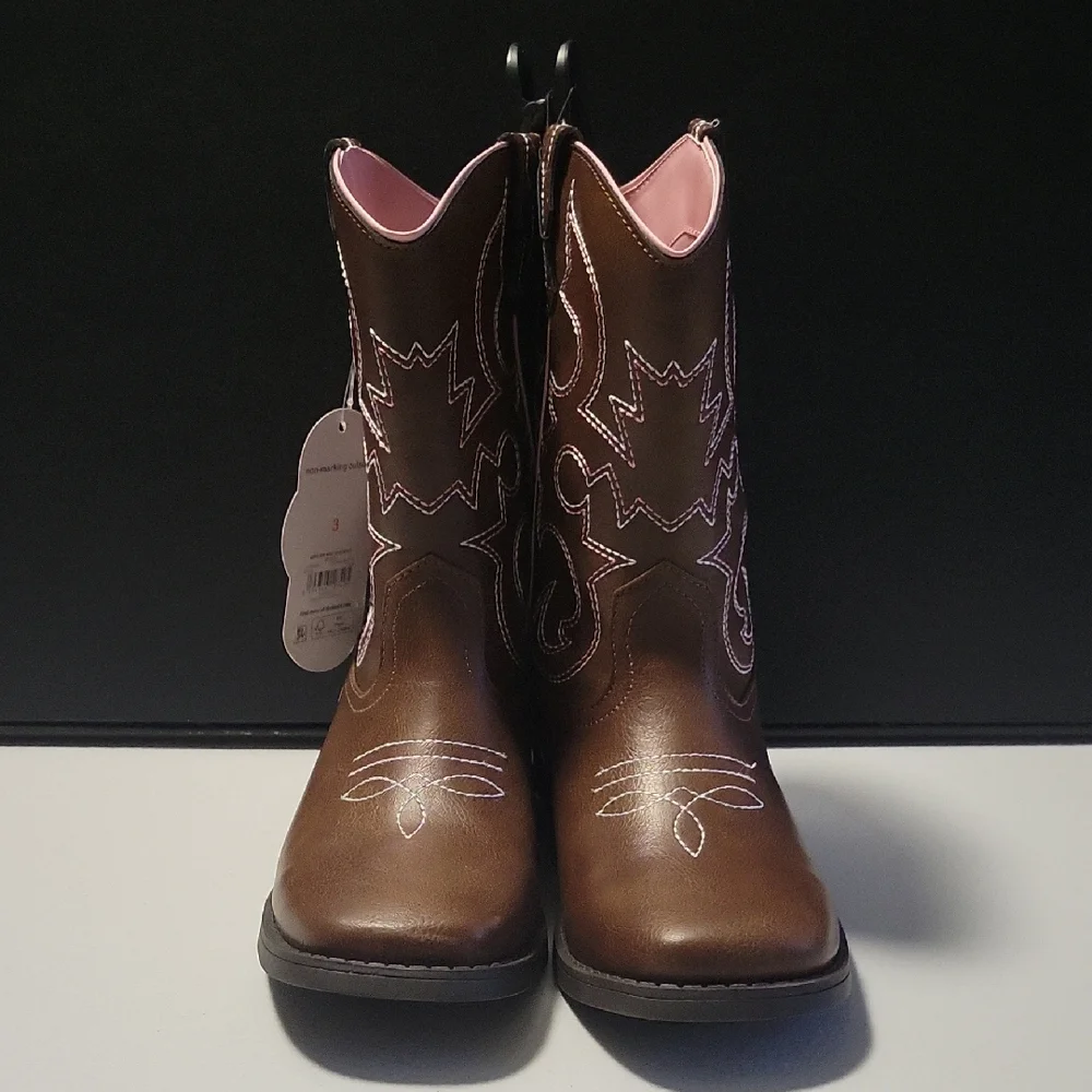 Wonder Nation Brown Cowboy Boots with Pink Stitching B4